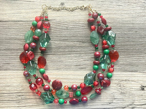 Merry Christmas Necklace, Red & Green Holiday Jewelry, Christmas Jewelry, Red Green Jewelry, Beaded Christmas Gift Present