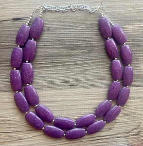 Purple Geometric Beaded Necklace, Multi Strand Acrylic Beaded Jewelry, Chunky bib jewelry, dark purple beaded necklace, big bead