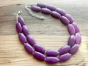 Purple Geometric Beaded Necklace, Multi Strand Acrylic Beaded Jewelry, Chunky bib jewelry, dark purple beaded necklace, big bead