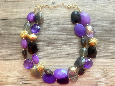 Singapore Neons chunky necklace, Wanderlust Collection beaded jewelry, resin beaded Ombré necklace, purple black gold resin