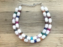 Load image into Gallery viewer, Rainbow Beaded Necklace, Colorful Jewelry, Chunky statement necklace, big beaded necklace, rainbow jewelry, rainbow baby