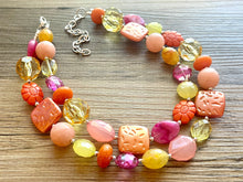 Load image into Gallery viewer, French Pastel chunky necklace, Wanderlust Collection beaded jewelry, resin beaded Pink necklace, pink coral peach orange yellow necklace