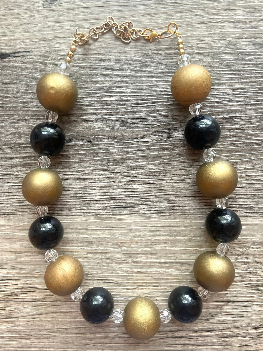 Wood + Acrylic Chunky Statement Necklace, gold bib necklace, black acetate resin bubblegum necklace, wedding bridesmaid chunky