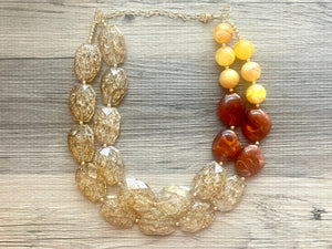 Fall Chunky Statement Necklace, Pumpkin Spice Big beaded jewelry, Double Strand Statement Necklace, Bib necklace, champagne bridesmaid