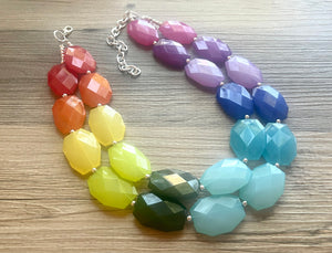 Bright Rainbow Beaded Necklace, Colorful Jewelry, Chunky statement necklace, big beaded necklace, rainbow jewelry, rainbow baby necklace