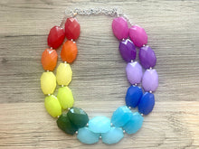 Load image into Gallery viewer, Bright Rainbow Beaded Necklace, Colorful Jewelry, Chunky statement necklace, big beaded necklace, rainbow jewelry, rainbow baby necklace