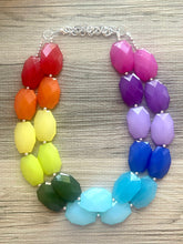 Load image into Gallery viewer, Bright Rainbow Beaded Necklace, Colorful Jewelry, Chunky statement necklace, big beaded necklace, rainbow jewelry, rainbow baby necklace