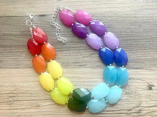 Load image into Gallery viewer, Bright Rainbow Beaded Necklace, Colorful Jewelry, Chunky statement necklace, big beaded necklace, rainbow jewelry, rainbow baby necklace