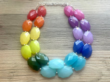 Load image into Gallery viewer, Bright Rainbow Beaded Necklace, Colorful Jewelry, Chunky statement necklace, big beaded necklace, rainbow jewelry, rainbow baby necklace