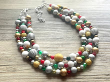 Load image into Gallery viewer, Christmas Cheer Necklace, Red &amp; Green Holiday Jewelry, Christmas Jewelry, Gold silver Jewelry, Beaded Christmas Gift Present