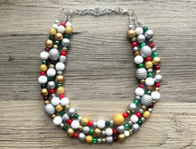 Load image into Gallery viewer, Christmas Cheer Necklace, Red &amp; Green Holiday Jewelry, Christmas Jewelry, Gold silver Jewelry, Beaded Christmas Gift Present