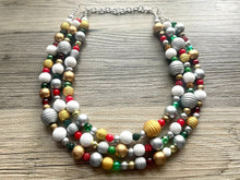 Load image into Gallery viewer, Christmas Cheer Necklace, Red &amp; Green Holiday Jewelry, Christmas Jewelry, Gold silver Jewelry, Beaded Christmas Gift Present