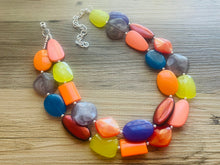 Load image into Gallery viewer, Toronto Nights chunky necklace, Wanderlust Collection beaded jewelry, resin beaded Gray necklace, red yellow purple Canada necklace