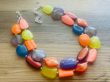 Load image into Gallery viewer, Toronto Nights chunky necklace, Wanderlust Collection beaded jewelry, resin beaded Gray necklace, red yellow purple Canada necklace