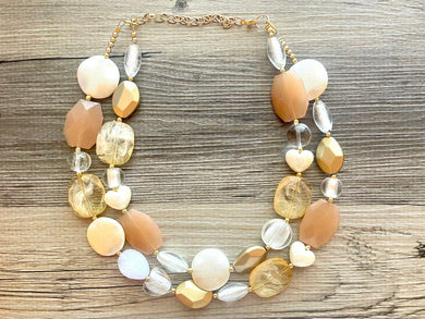Florence Italy chunky necklace, Wanderlust Collection beaded jewelry, resin beaded Neutral necklace, white brown champagne tan
