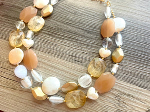 Florence Italy chunky necklace, Wanderlust Collection beaded jewelry, resin beaded Neutral necklace, white brown champagne tan