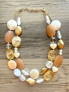Florence Italy chunky necklace, Wanderlust Collection beaded jewelry, resin beaded Neutral necklace, white brown champagne tan