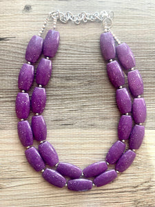Purple Geometric Beaded Necklace, Multi Strand Acrylic Beaded Jewelry, Chunky bib jewelry, dark purple beaded necklace, big bead