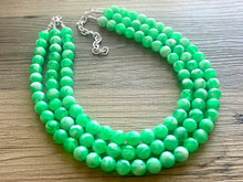 Load image into Gallery viewer, Bright Green chunky necklace, Green beaded jewelry, resin beaded green creamy necklace, 3 strand green statement ball bead