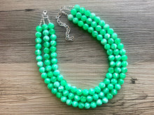 Load image into Gallery viewer, Bright Green chunky necklace, Green beaded jewelry, resin beaded green creamy necklace, 3 strand green statement ball bead