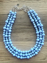 Load image into Gallery viewer, Periwinkle Paradise Statement Necklace, chunky bib beaded jewelry, sky blue color block necklace, beaded light blue aqua jewelry