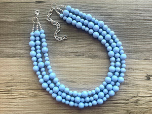 Periwinkle Paradise Statement Necklace, chunky bib beaded jewelry, sky blue color block necklace, beaded light blue aqua jewelry