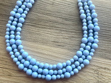 Load image into Gallery viewer, Periwinkle Paradise Statement Necklace, chunky bib beaded jewelry, sky blue color block necklace, beaded light blue aqua jewelry