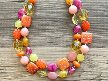 Load image into Gallery viewer, French Pastel chunky necklace, Wanderlust Collection beaded jewelry, resin beaded Pink necklace, pink coral peach orange yellow necklace