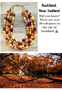 Auckland in Fall chunky necklace, Wanderlust Collection beaded jewelry, resin beaded Ombré necklace pink red yellow orange brown