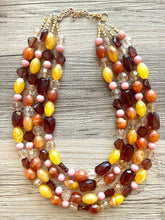 Load image into Gallery viewer, Auckland in Fall chunky necklace, Wanderlust Collection beaded jewelry, resin beaded Ombré necklace pink red yellow orange brown