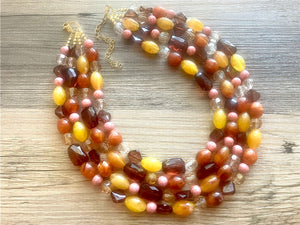 Auckland in Fall chunky necklace, Wanderlust Collection beaded jewelry, resin beaded Ombré necklace pink red yellow orange brown