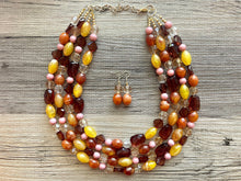 Load image into Gallery viewer, Auckland in Fall chunky necklace, Wanderlust Collection beaded jewelry, resin beaded Ombré necklace pink red yellow orange brown