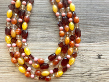 Load image into Gallery viewer, Auckland in Fall chunky necklace, Wanderlust Collection beaded jewelry, resin beaded Ombré necklace pink red yellow orange brown