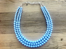 Load image into Gallery viewer, Periwinkle Paradise Statement Necklace, chunky bib beaded jewelry, sky blue color block necklace, beaded light blue aqua jewelry