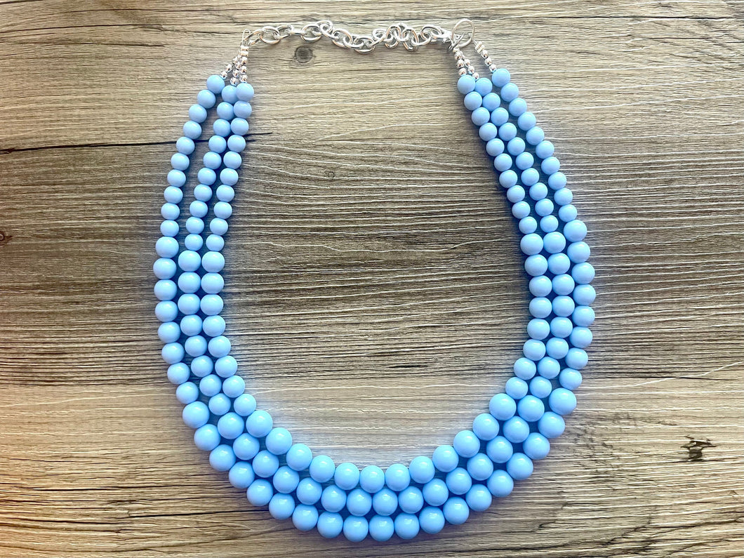 Periwinkle Paradise Statement Necklace, chunky bib beaded jewelry, sky blue color block necklace, beaded light blue aqua jewelry