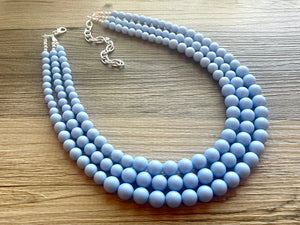 Periwinkle Paradise Statement Necklace, chunky bib beaded jewelry, sky blue color block necklace, beaded light blue aqua jewelry