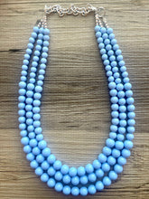 Load image into Gallery viewer, Periwinkle Paradise Statement Necklace, chunky bib beaded jewelry, sky blue color block necklace, beaded light blue aqua jewelry