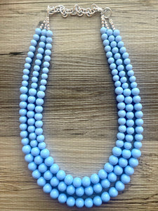 Periwinkle Paradise Statement Necklace, chunky bib beaded jewelry, sky blue color block necklace, beaded light blue aqua jewelry