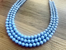 Load image into Gallery viewer, Periwinkle Paradise Statement Necklace, chunky bib beaded jewelry, sky blue color block necklace, beaded light blue aqua jewelry