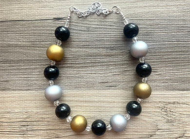 Wood + Acrylic Chunky Statement Necklace, gold silver bib necklace, black acetate resin bubblegum necklace, wedding bridesmaid chunky