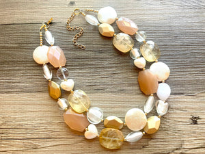 Florence Italy chunky necklace, Wanderlust Collection beaded jewelry, resin beaded Neutral necklace, white brown champagne tan