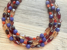 Load image into Gallery viewer, Hay Ride in Fall Necklace, Triple strand eggplant purple cranberry jewelry, Halloween pumpkin chunky big bead statement necklace