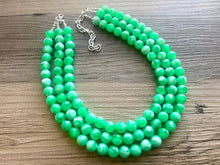 Load image into Gallery viewer, Bright Green chunky necklace, Green beaded jewelry, resin beaded green creamy necklace, 3 strand green statement ball bead