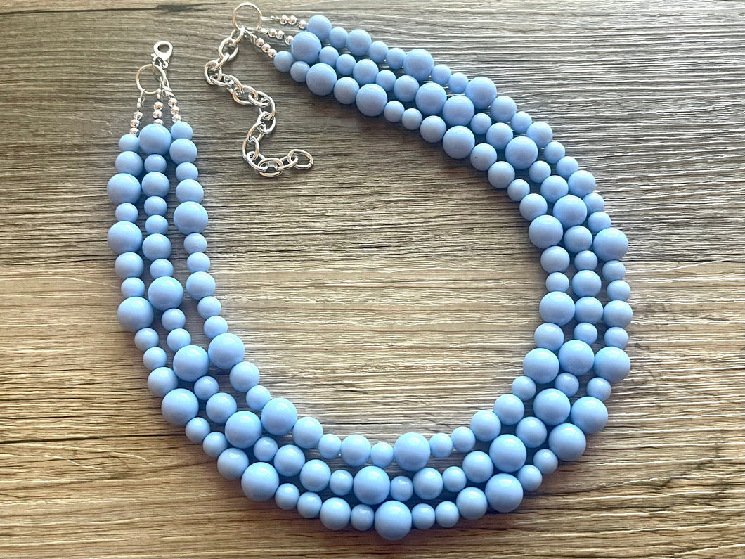 Periwinkle Paradise Statement Necklace, chunky bib beaded jewelry, sky blue color block necklace, beaded light blue aqua jewelry