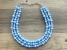 Load image into Gallery viewer, Periwinkle Paradise Statement Necklace, chunky bib beaded jewelry, sky blue color block necklace, beaded light blue aqua jewelry