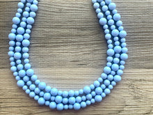 Load image into Gallery viewer, Periwinkle Paradise Statement Necklace, chunky bib beaded jewelry, sky blue color block necklace, beaded light blue aqua jewelry