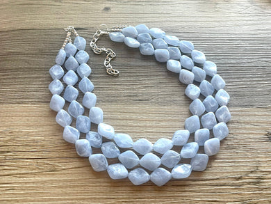 Light Blue Statement Necklace, chunky bib beaded jewelry, sky blue color block necklace, beaded acrylic bib jewelry periwinkle triple strand