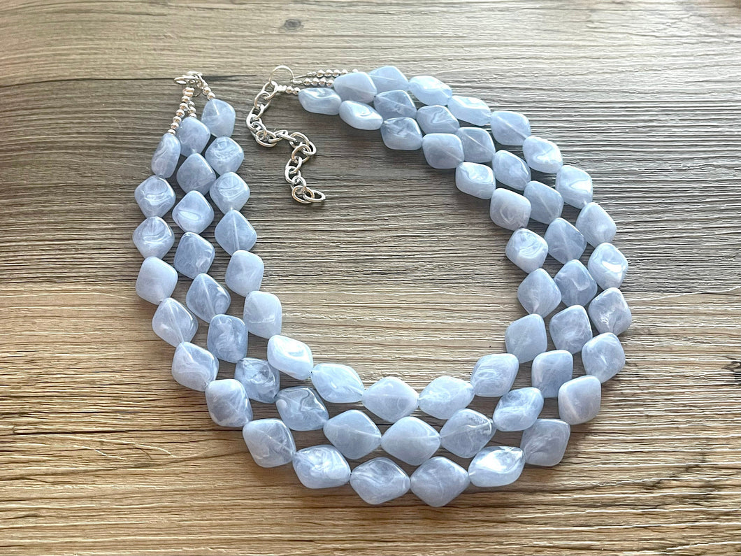 Light Blue Statement Necklace, chunky bib beaded jewelry, sky blue color block necklace, beaded acrylic bib jewelry periwinkle triple strand