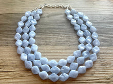 Load image into Gallery viewer, Light Blue Statement Necklace, chunky bib beaded jewelry, sky blue color block necklace, beaded acrylic bib jewelry periwinkle triple strand