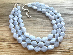 Light Blue Statement Necklace, chunky bib beaded jewelry, sky blue color block necklace, beaded acrylic bib jewelry periwinkle triple strand